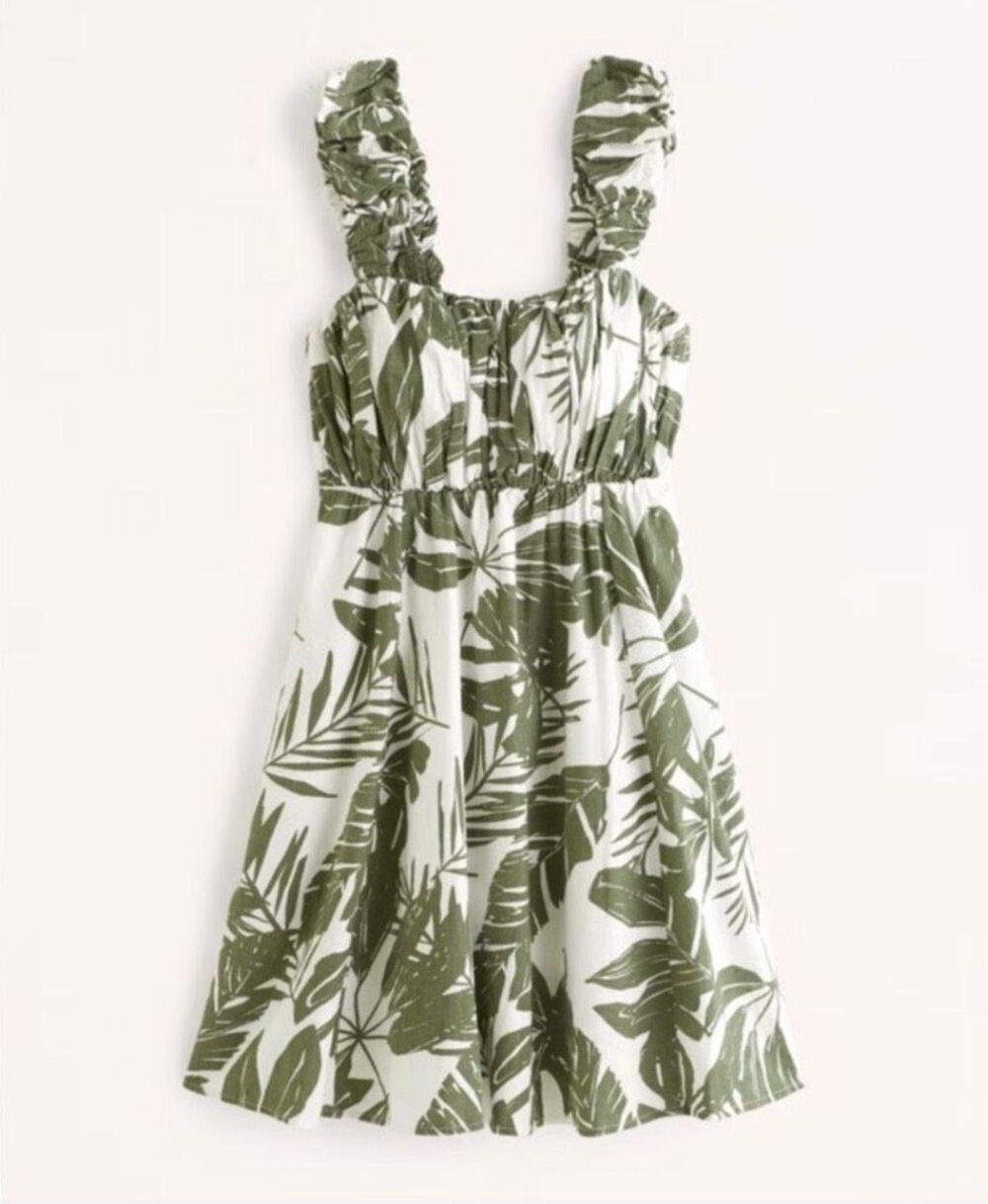 Abercrombie & Fitch Linen Puff Strap Babydoll Mini Dress Size XS